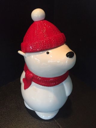 B23) Bath And Body Cookie Jar Polar Bear Slatkin Red Hat Scarf Ceramic