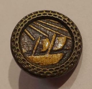 Small Vintage Metal Picture Button,  Ivoroid Sailing Ship