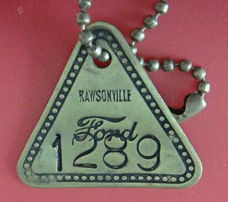 Vintage Ford " Rawsonville " Factory Tool Check Brass Tag; Uncommon