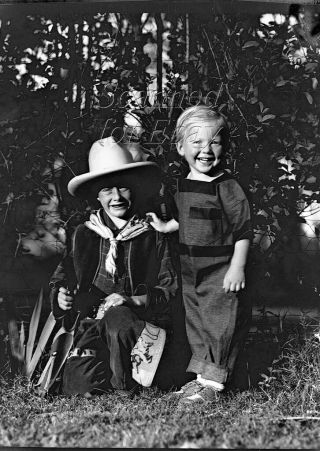 Early 1900s Young Boy & Cowboy With Toy Gun Photo Negative