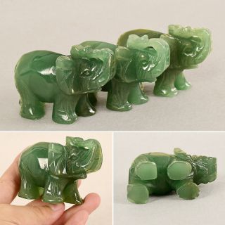 Chinese Green Jade Carved Lucky Elephant Small Feng Shui Statue Handmade Decor