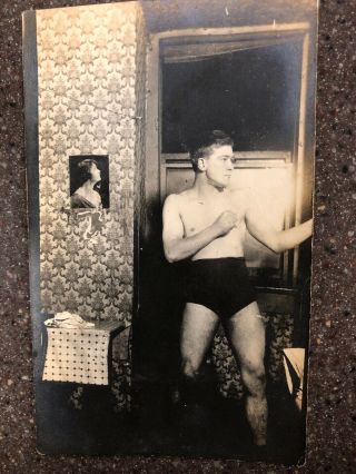 Rppc Early 1900s Handsome Young Man Bare Chest Muscular Thighs Hairy Legs Gay