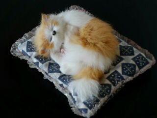 5 " Inch Realistic Rabbit Fur Sleeping On A Pillow Cat Figurine