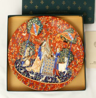 Limoges Lady And The Unicorn Plate W/box 3 Red Tapestry