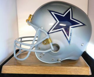 Dallas Cowboys Vintage Full Size Riddell Helmet Piggy Bank With Wooden Stand