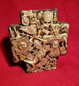 Vintage Ornate Milagros Cross By Mexican Folk Artist Estela Ogazon (signed)