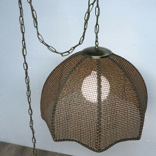 Vintage Wicker Rattan Umbrella Swag Lamp 19 " Hanging Light Mid Century Mcm Danish