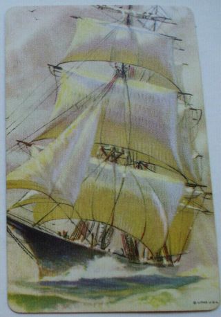 1 Vintage Swap Playing Card Tall Clipper Ship Sailing Light Colors Litho Usa