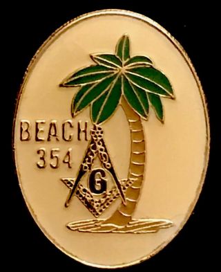 Vintage Shriner Mason Masonic Lapel Pin Beach 353 Palm Tree