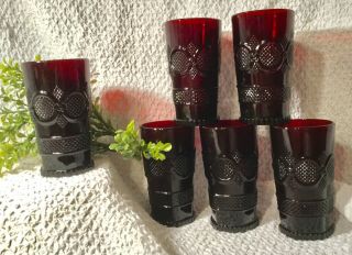 Vintage Avon Tumbler Glasses 1876 Cape Cod Ruby Red Holiday Christmas Wow