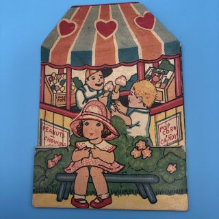 Vintage Greeting Card Valentine Ice Cream Shop Girl Boy Puppy Dog 1930’s