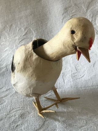 Vintage Paper Mache Standing Easter Nodder Duck W/side Feathers 50