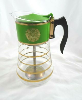 Vintage David Douglas Flameware Glass Percolator Stovetop Coffee Pot 8 Cup Green