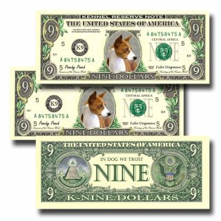 Basenji Pack Of Three Novelty Nine Dollar Bills Dog (1)