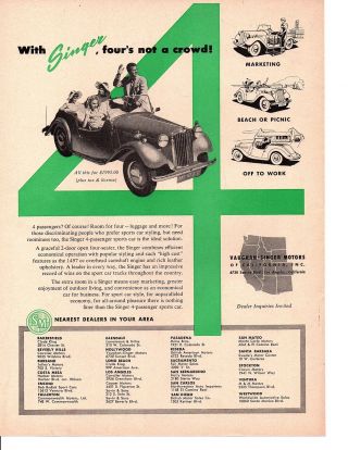1953 Singer 4 - Passenger Sports Car Vaughan - Singer Motors Ad
