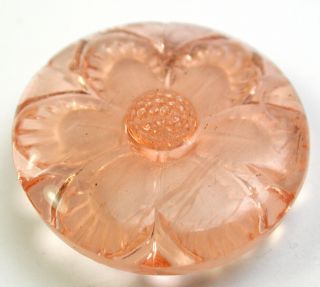 Bb Vintage Pink Depression Era Glass Button Flower Mold On Back Frosted 1 "