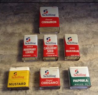Vintage Schilling Spice Tins Set Of 7