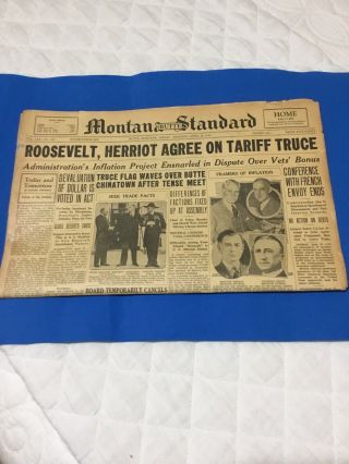 Butte.  Montana Newspaper April 28,  1933 Babe Ruth,  Lou Gehrig York Yankees