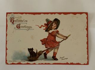 Vintage Halloween Postcard - Frances Brundage Girl Witch 121