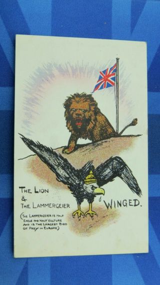 Ww1 Military Patriotic Comic Postcard 1914 British Lion German Eagle Lammergeier
