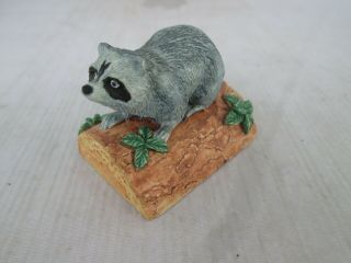 Small Resin Racoon On Log By Bug House