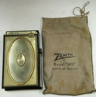 Vintage Black & Gold Zenith Royal 500 Deluxe 8 Transistor Radio W/ Box