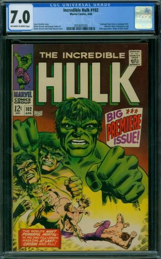 Incredible Hulk 102 Cgc 7.  0 - Ow/w Pages