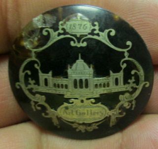 1876 Philadelphia Exposition Art Gallery Coat Button Stud With Silver Inlay Nr.