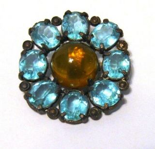 Large Vintage " Jewel " Button Or Trim Glass Set In Metal Back Mark