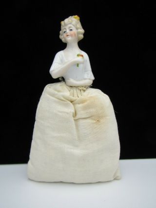 Vintage German Porcelain Half Doll Pin Cushion Figurine