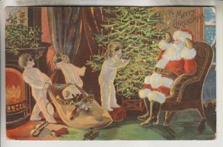 Vintage Embossed Postcard - A Merry Christmas - (stick - Um - Up Santa)