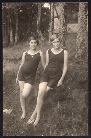 Girl Swimmers,  Swimsuits,  Swimming Int,  Lovely Image,  1920s Rppc.