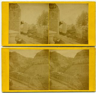 Stereoviews - Isle Of Wight - Brading Churchyard & Blackgang Chine - 1860s