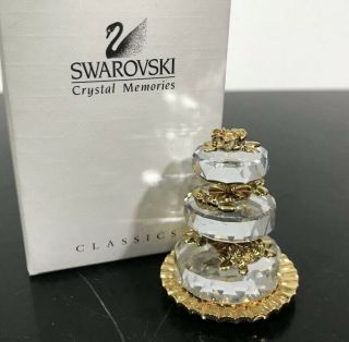 Vintage Retired Swarovski Crystal Memories 3 Tier Wedding Cake Figurine & Mirror