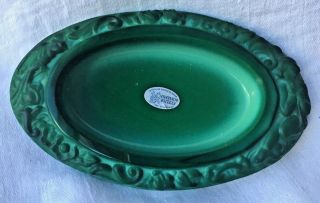 Czech Green Malachite Trinket / Soap Dish Art Glass Musician / Parrot