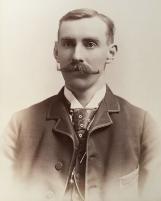 1880’s Young Man Handle Bar Mustache Cabinet Card Photo Boston Massachusetts
