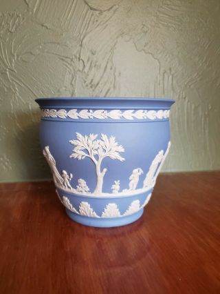 Wedgwood Planter Cache Pot Vase Jasperware Roman Greek Scene England Blue