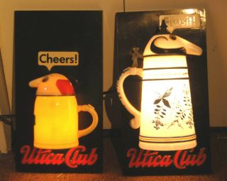 Vintage Utica Club Beer Bar Lamps Signs X2 Schutz & Dooley,  Lighted Signs Work