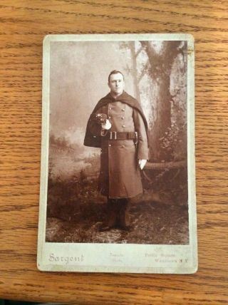 Vintage Cabinet Card Military Soldier Sword Early Coat Hat Cape Gloves