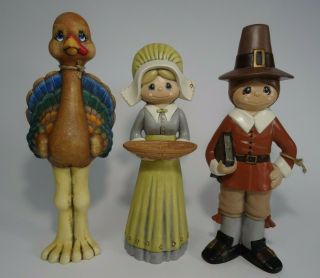 Vintage Thanksgiving Pilgrims Turkey Figurine Set Table Deco 15 "