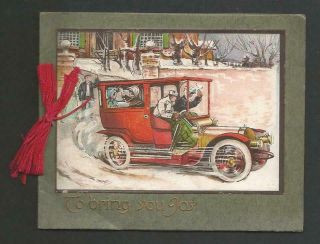 W15 - Leaving In The Car - Vintage 1920s Folding Xmas Card