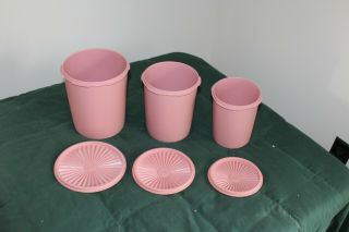 Tupperware Vintage 3 Piece Dusty Rose Pink Canister