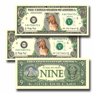 Bloodhound Pack Of Three Novelty Nine Dollar Bills Dog