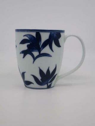 Pier 1 Ming Blue & White Floral Asian Style Coffee Mug Cup 14 Oz.  Retired Htf
