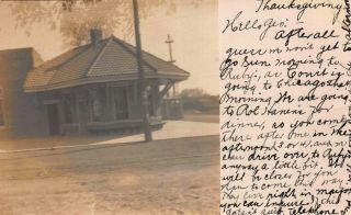 Real Photo Postcard Railroad Train Station Depot In Dundreith,  Indiana 123701