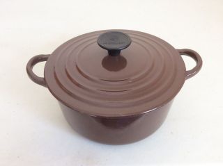 Vintage Le Creuset " B " Brown Cast Iron Enamel 7.  25 " Covered Dutch French Oven