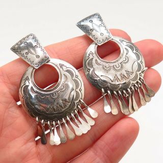 Q.  T.  Quoc Turquoise Inc.  Old Pawn Vintage Sterling Silver Fringe Tribal Earrings