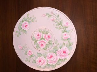 Hand Painted 16 " Wooden Lazy Susan Shabby Chic Style Roses Shabby Chic