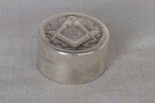 A Fine Vintage Solid Sterling Silver Continental Masonic Pill Box.
