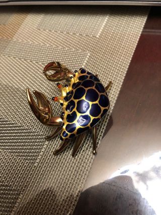 Glass Animal Crab Figurine Gold Trim Blue